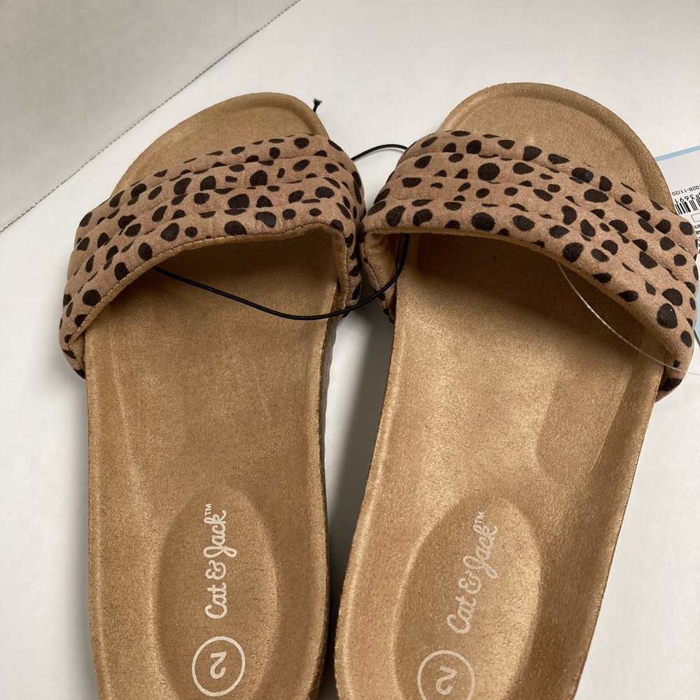 Girls Sandals Leopard Print Selma Tan with Black Spots Slip On Shoes Cat & Jack - Picture 5 of 9